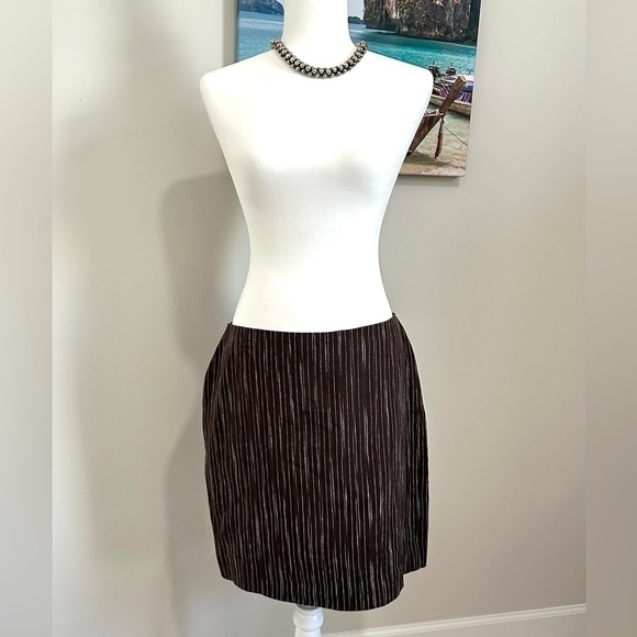 Kenneth Cole NY Linen Mini Coffee Brown Woven Short Skirt Office Party NWT - Picture 2 of 16